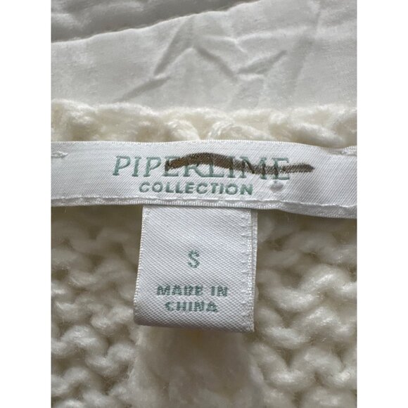 Piperlime Knit Fringe Sweater S Blue White Boho Poncho Style Pullover Festival - Picture 3 of 10